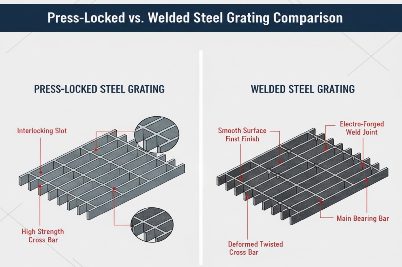 press locked vs welded steel grating comparison