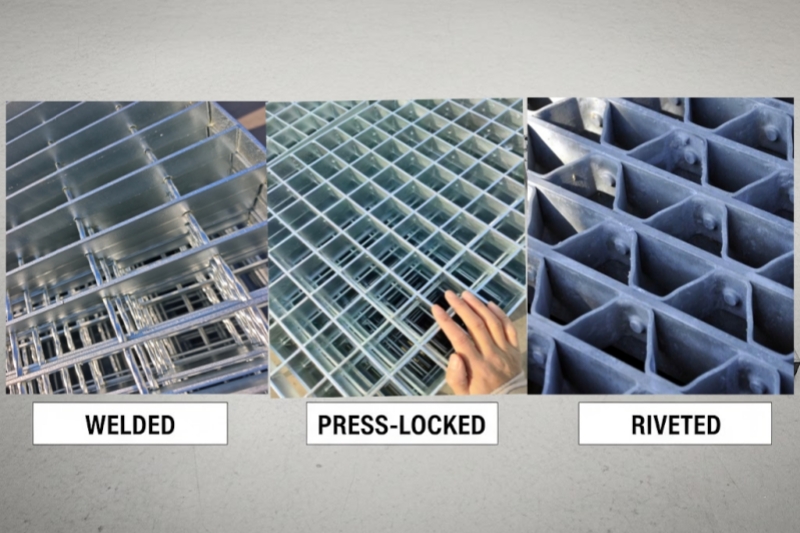comparison of welded press locked and riveted steel bar grating structures