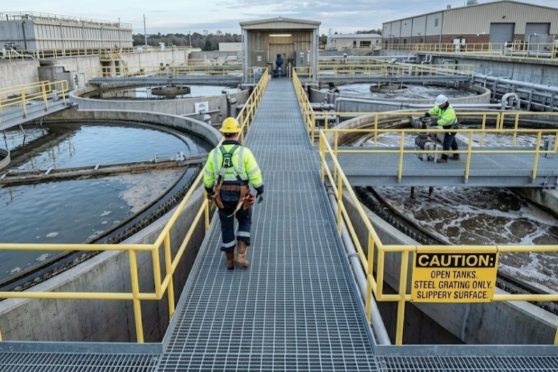 steel grating walkway wastewater treatment plant