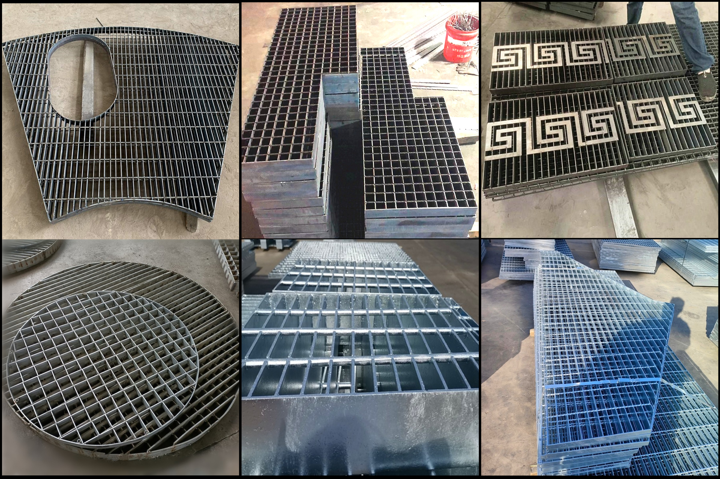 custom steel grating panel with cut outs and galvanized finish