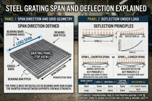 steel grating span direction and deflection diagram