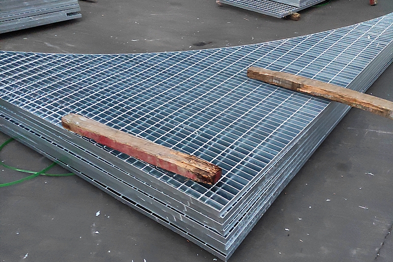 custom steel grating panel with cut outs and galvanized finish